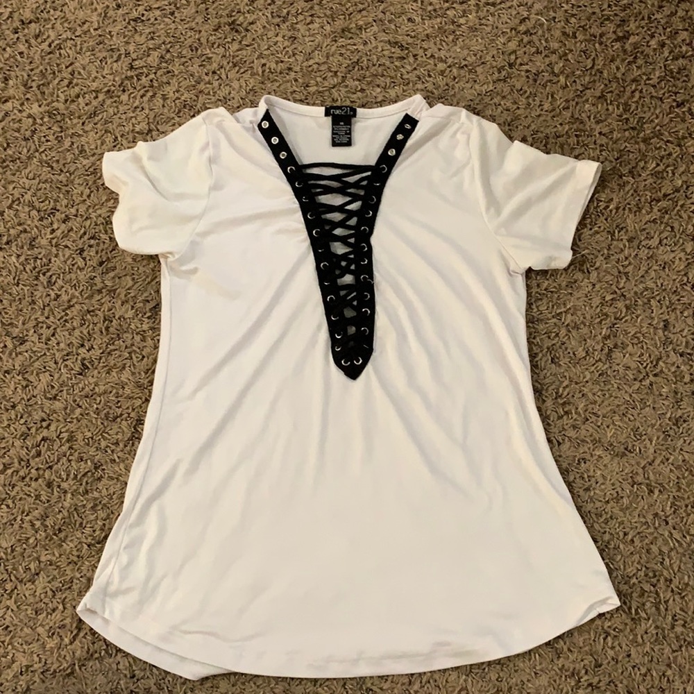 White deep V neck tshirt